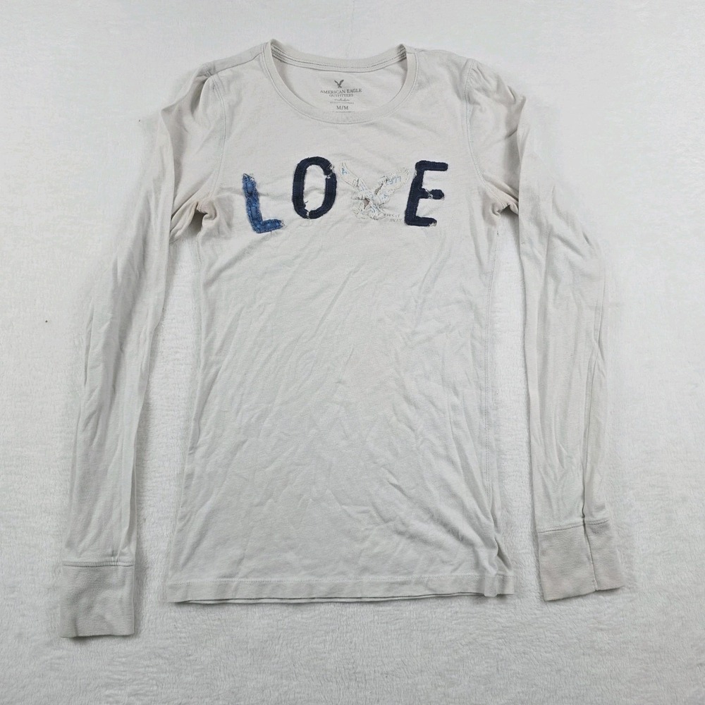 American Eagle Outfitters Y2K Love White Long Sleeve Shirt Juniors Medium
